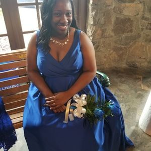 Blue Satin David’s Bridal Bridesmaid Dress